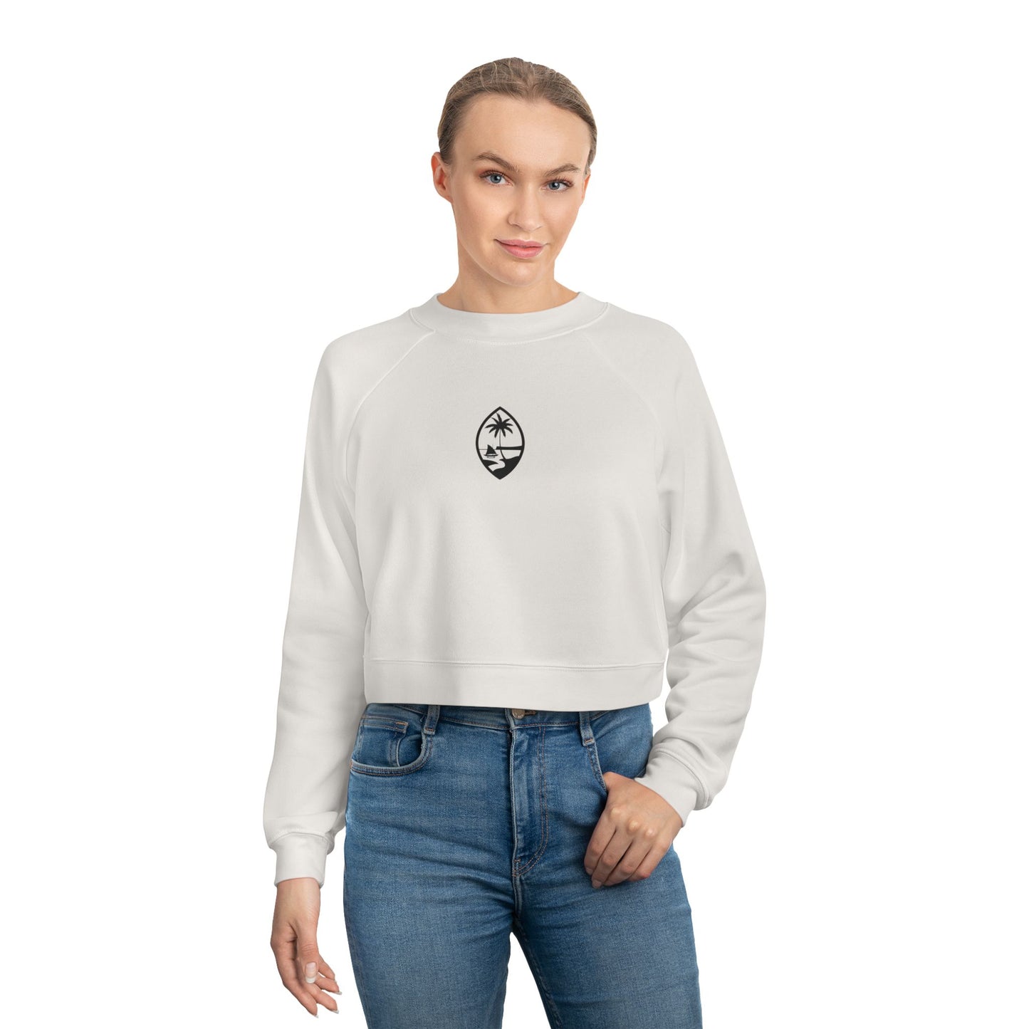 White Guam Seal Cropped Fleece Top