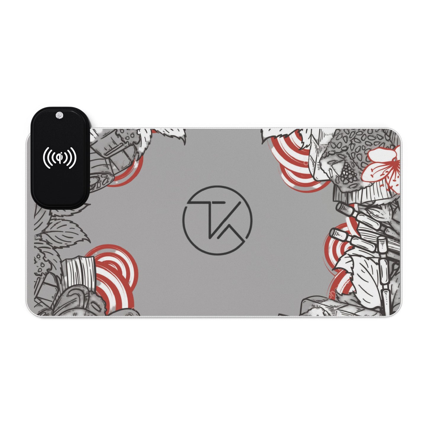 RGB Gaming Desk Mat with Sushi and Floral Design