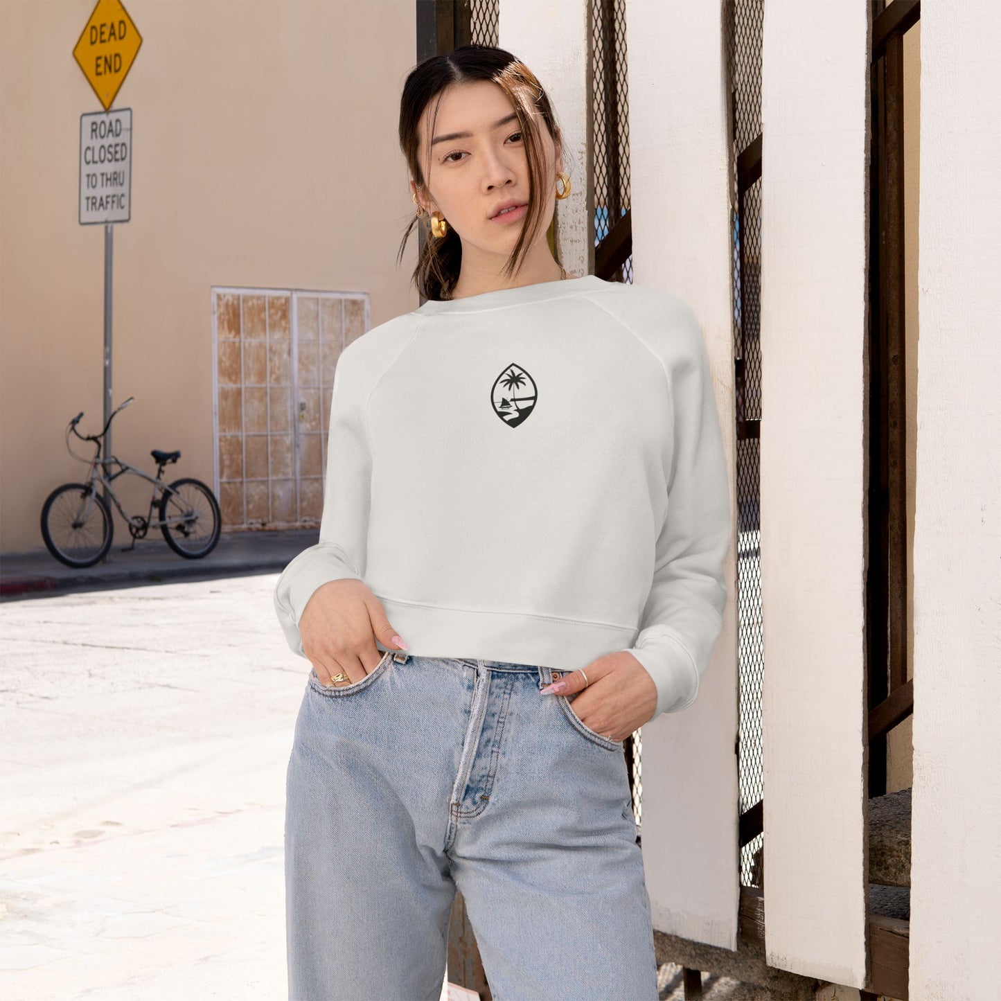 White Guam Seal Cropped Fleece Top